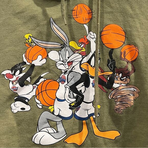 Space Jam Cropped Hoodie Women Small Green Looney Tunes Nostalgia VTG 90s Y2K - Picture 5 of 8